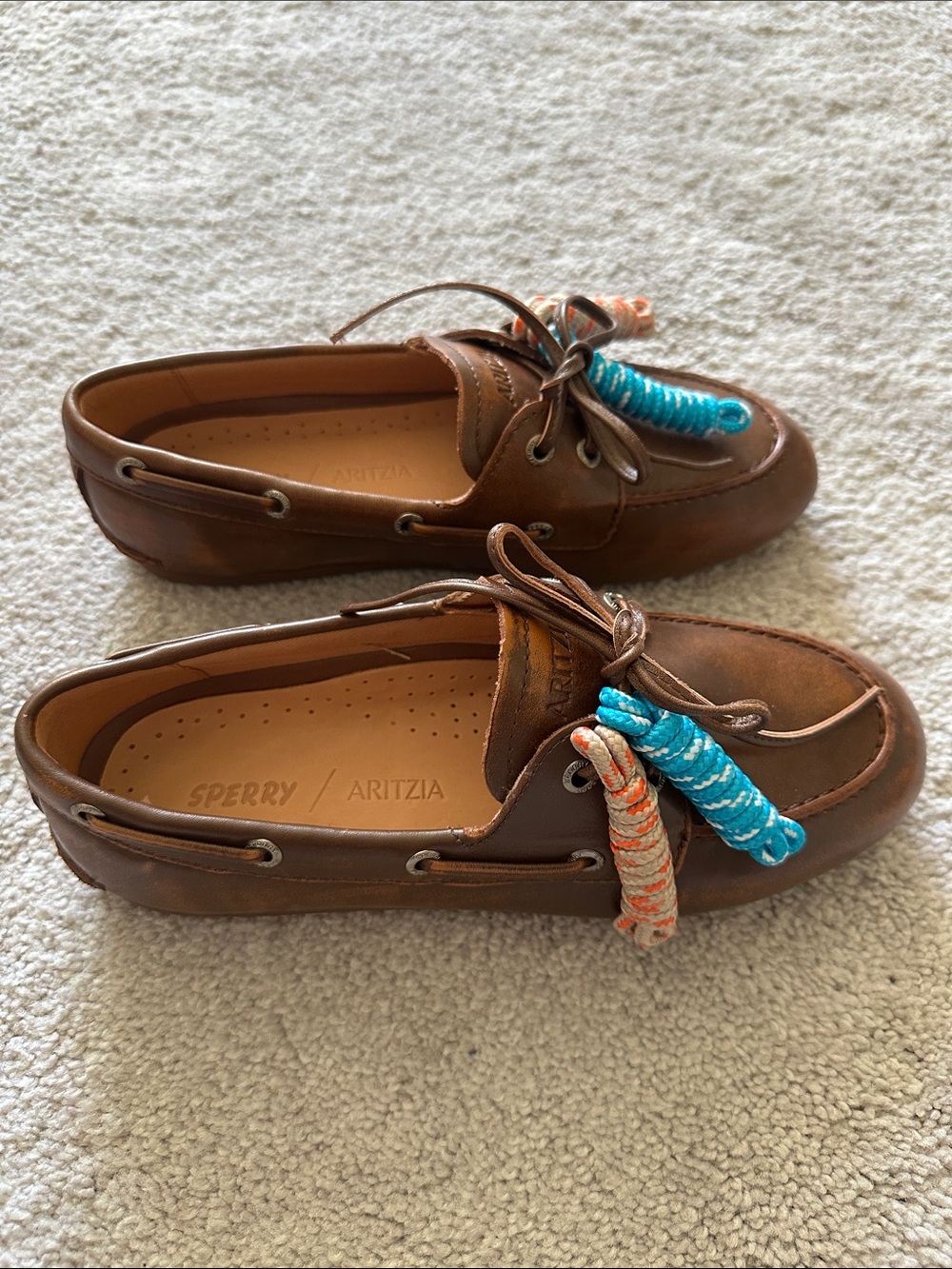 Aritzia Sperry Collab Brown Boat Shoes with Colorful Rope Accents - Picture 2 of 5